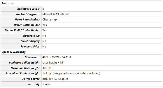 bowflex max trainer m3 product specs