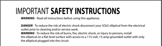 sole e35 elliptical safety instructions